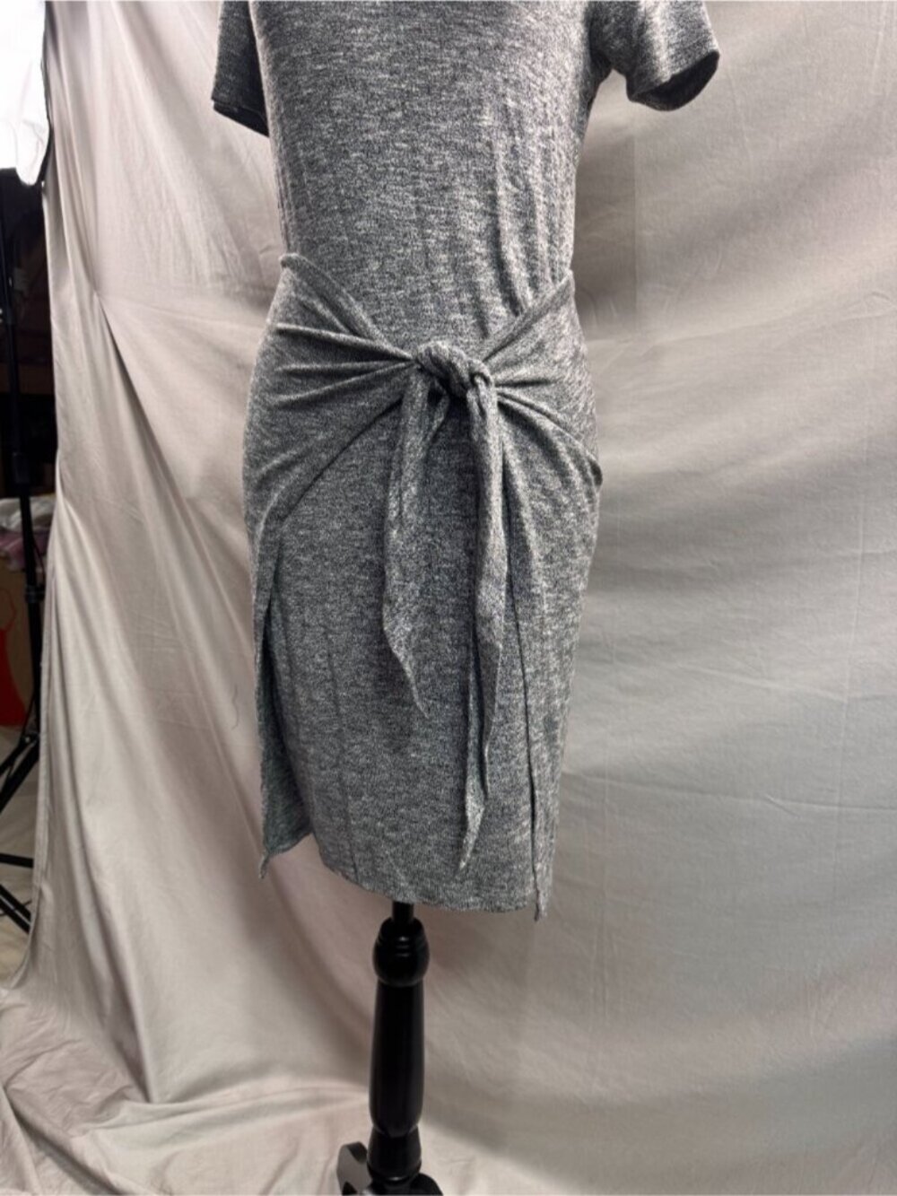 Lucky Brand Ruched Front Tie T-Shirt Dress | Casual Soft Stretch Knit Grey - Picture 6 of 7